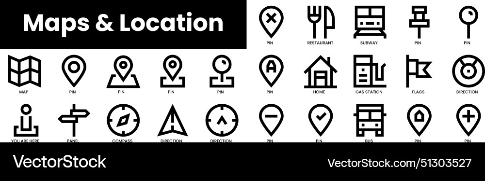Set of outline maps and location icons minimalist Set of outline maps and location icons minimalist Vector Image