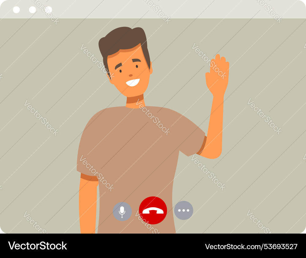 Smiling man waving during video call on computer Smiling man waving during video call on computer vector image