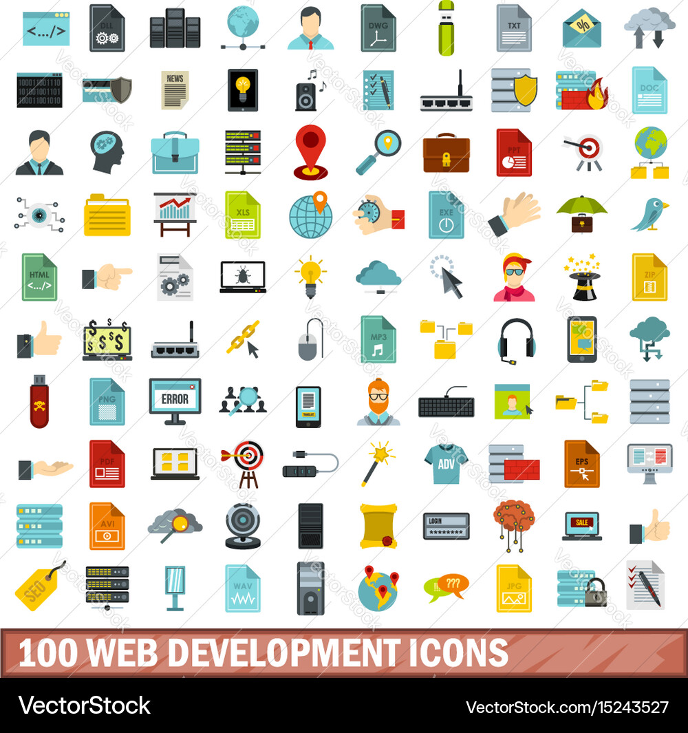 Web Development Icon Set - 100 Icons vector image