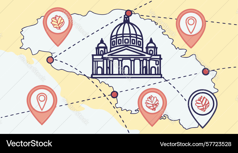 Capitol building on map with location pins Vector Image