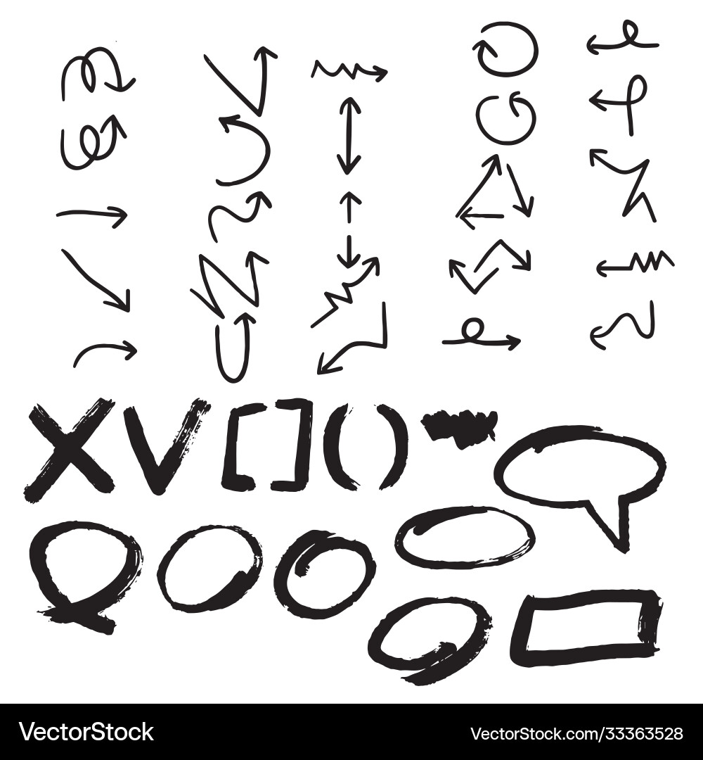Hand drawn arrows set graphic elements in black Vector Image