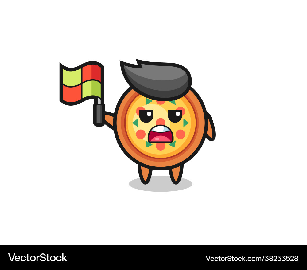 Pizza character as line judge putting flag up Pizza character as line judge putting flag up vector image