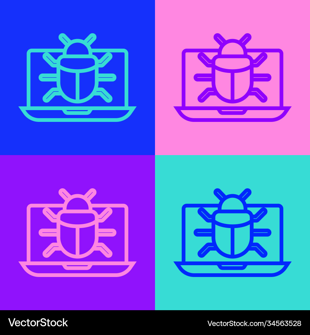 Pop art line system bug on monitor icon isolated Pop art line system bug on monitor icon isolated vector image