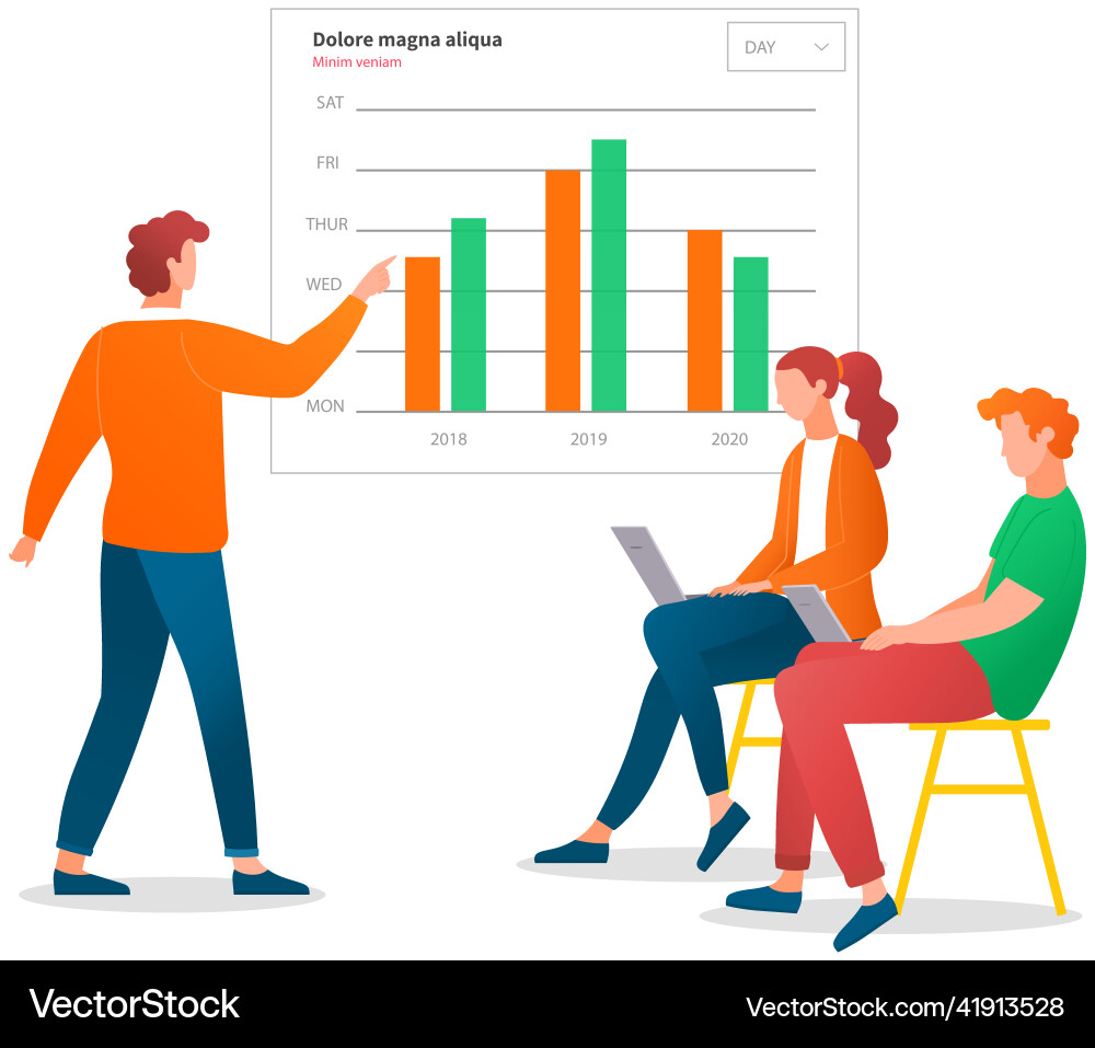 Presenters show statistical indicators and data Presenters show statistical indicators and data Vector Image