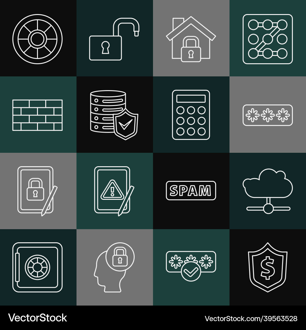 Set line shield with dollar network cloud Set line shield with dollar network cloud vector image