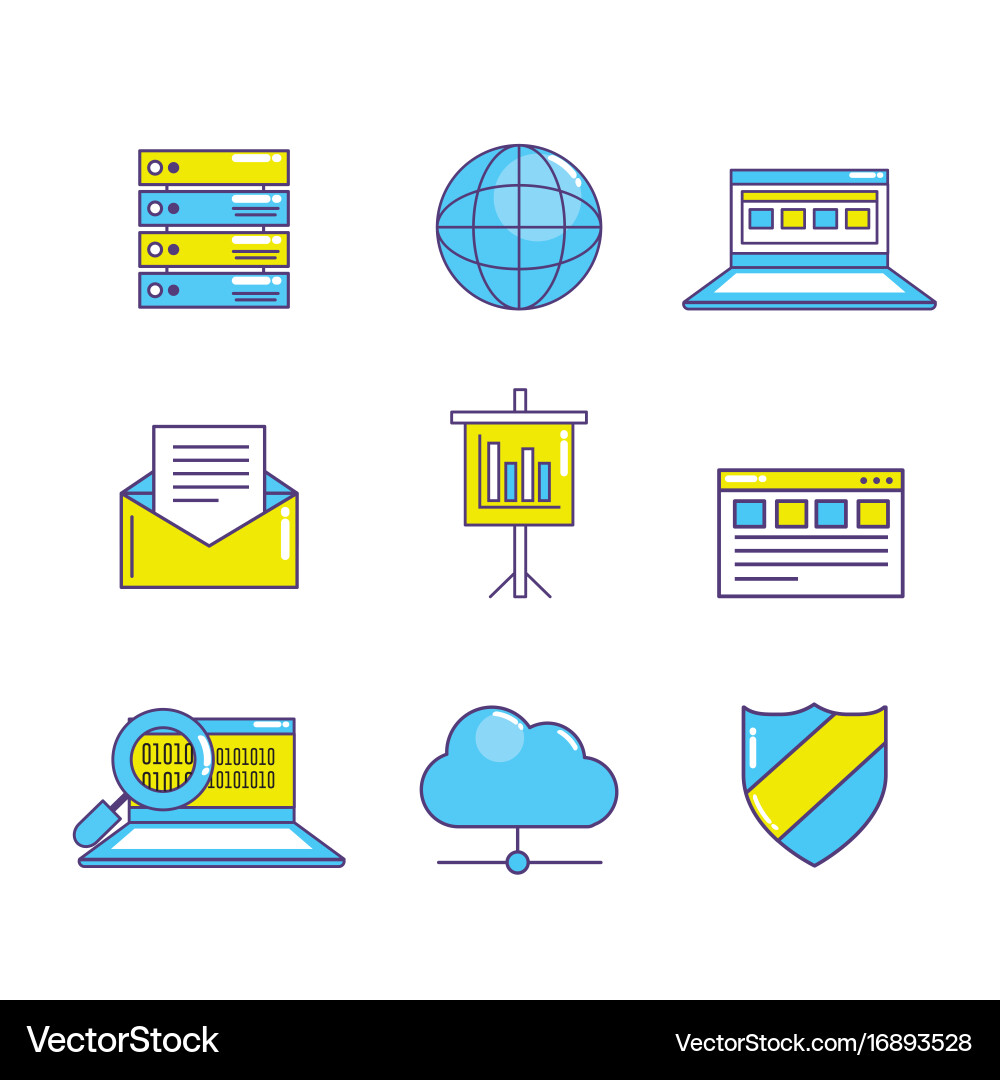 Set technology data center connection Vector Image