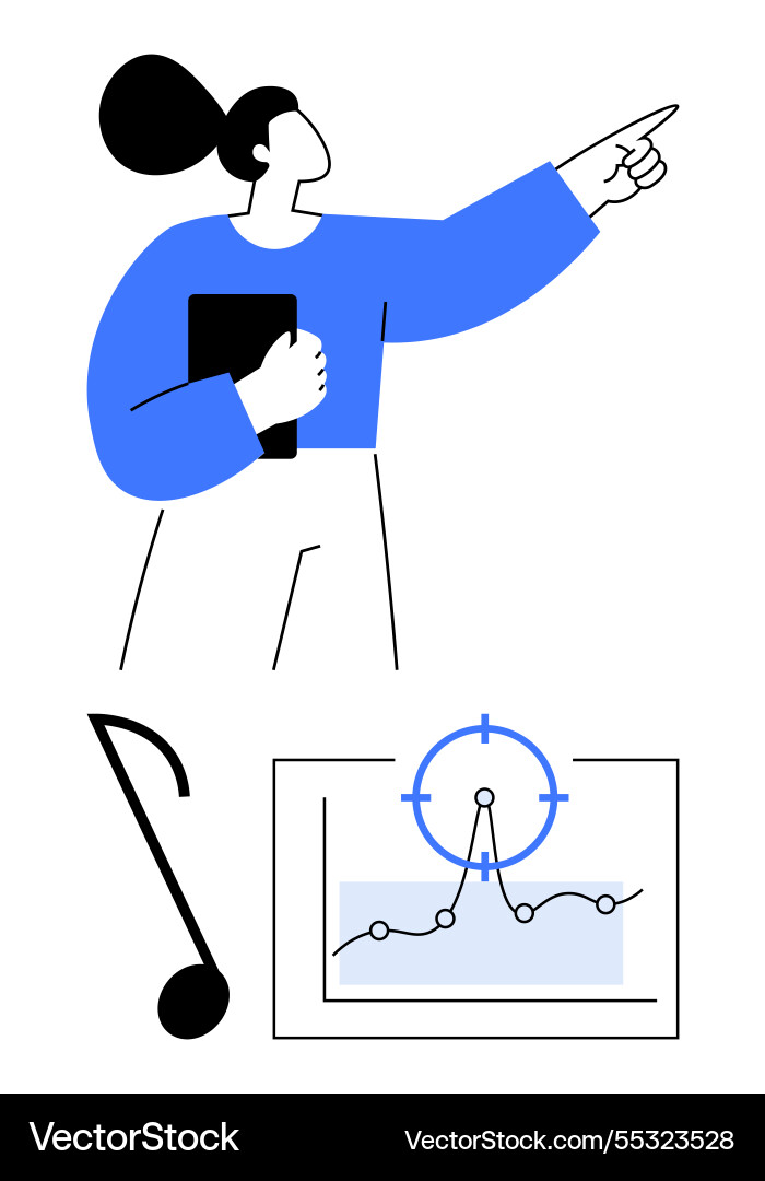Woman analyzing data insights while exploring vector image
