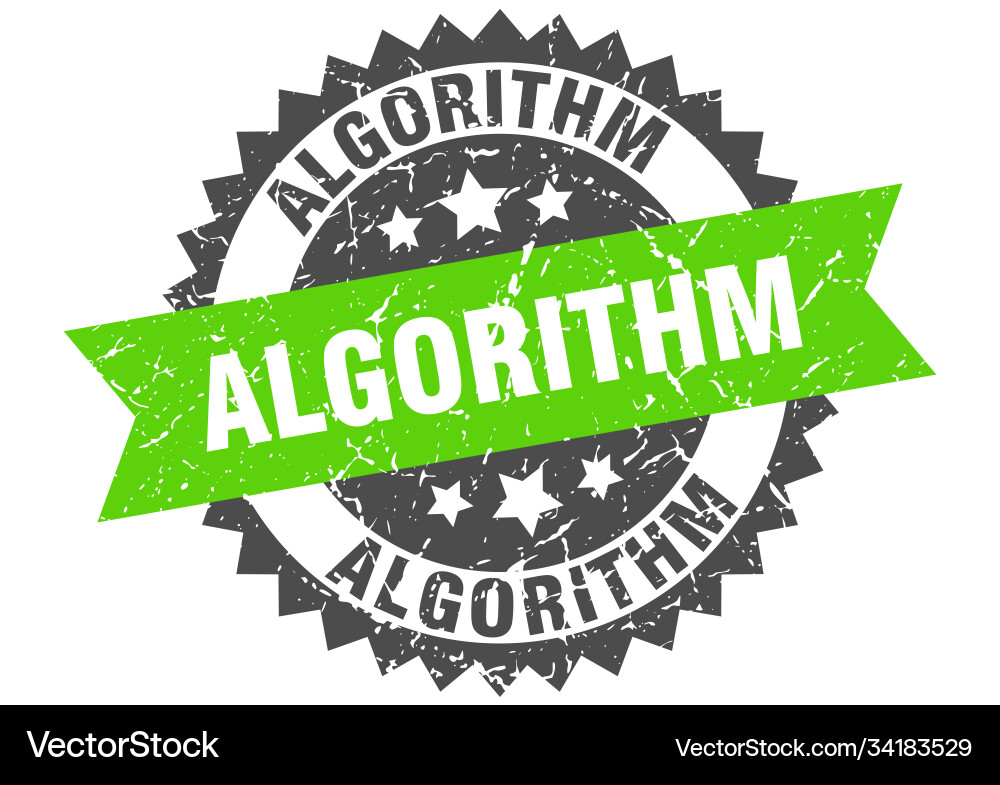 Algorithm stamp grunge round sign with ribbon Vector Image