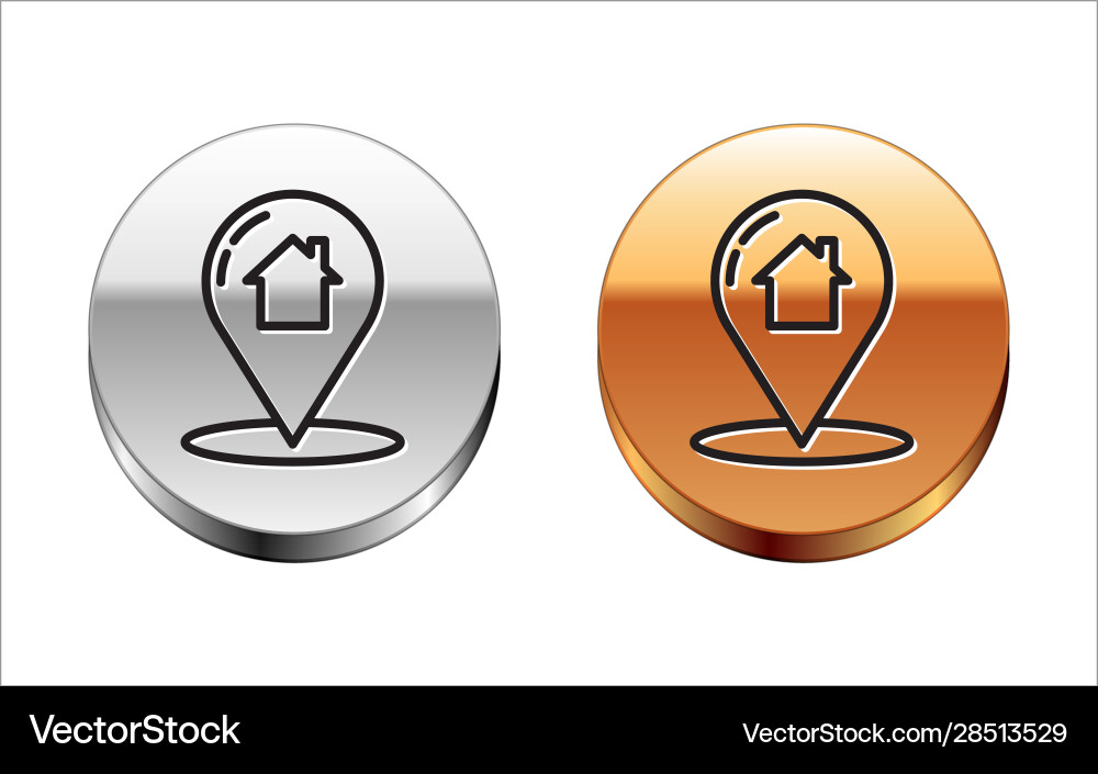 Black line map pointer with house icon isolated Black line map pointer with house icon isolated vector image