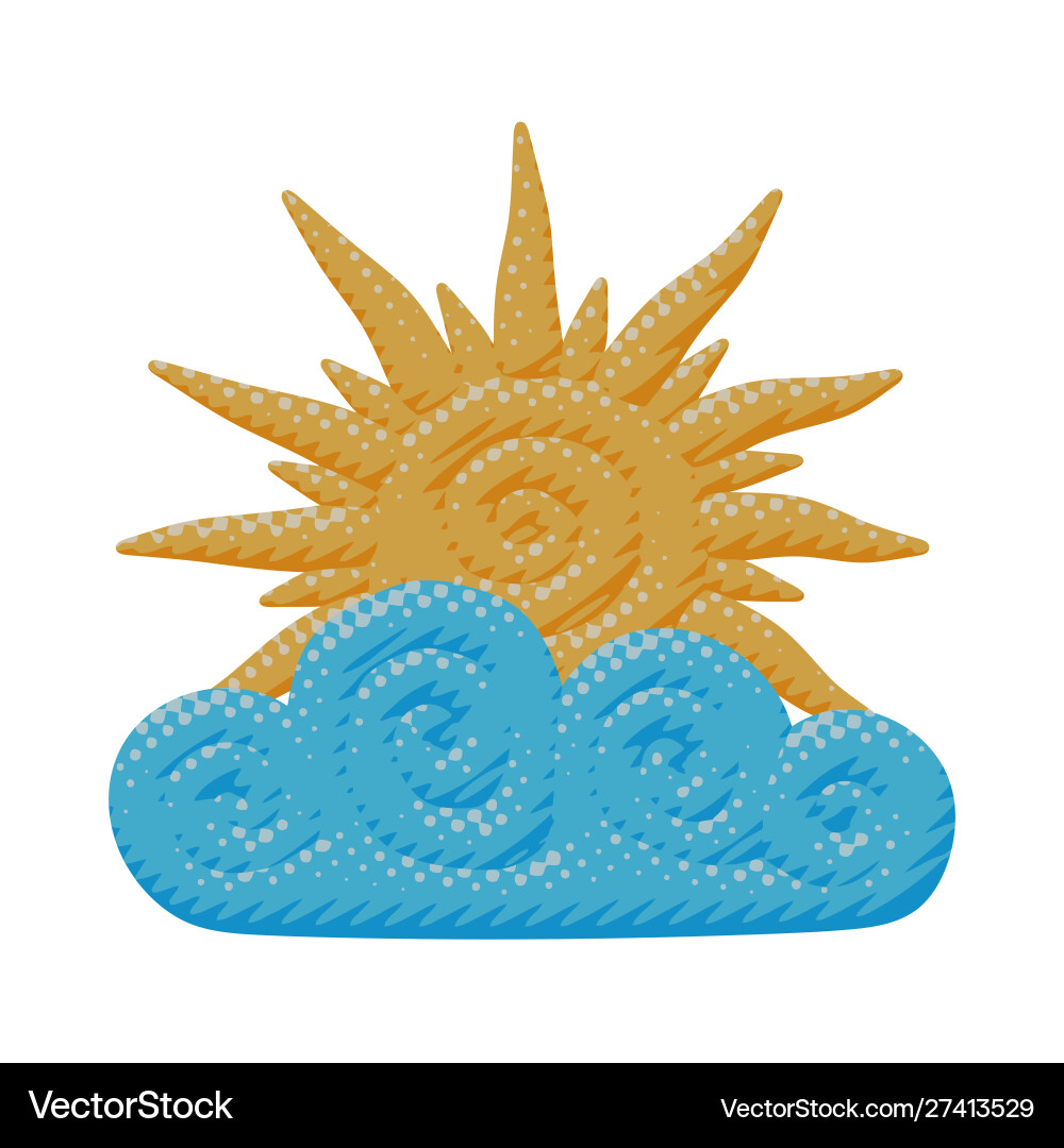 Cartoon isolated warm yellow sun rays in sky cloud Cartoon isolated warm yellow sun rays in sky cloud vector image