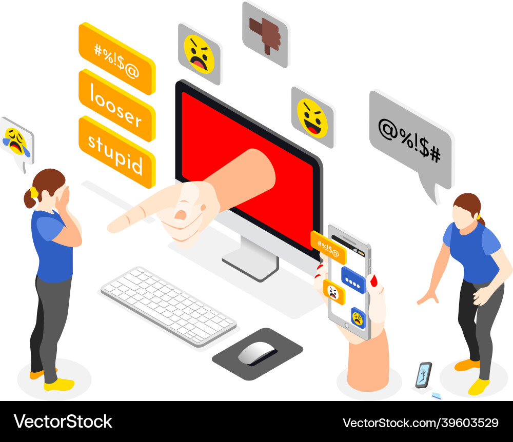 Cyber bullying composition Royalty Free Vector Image
