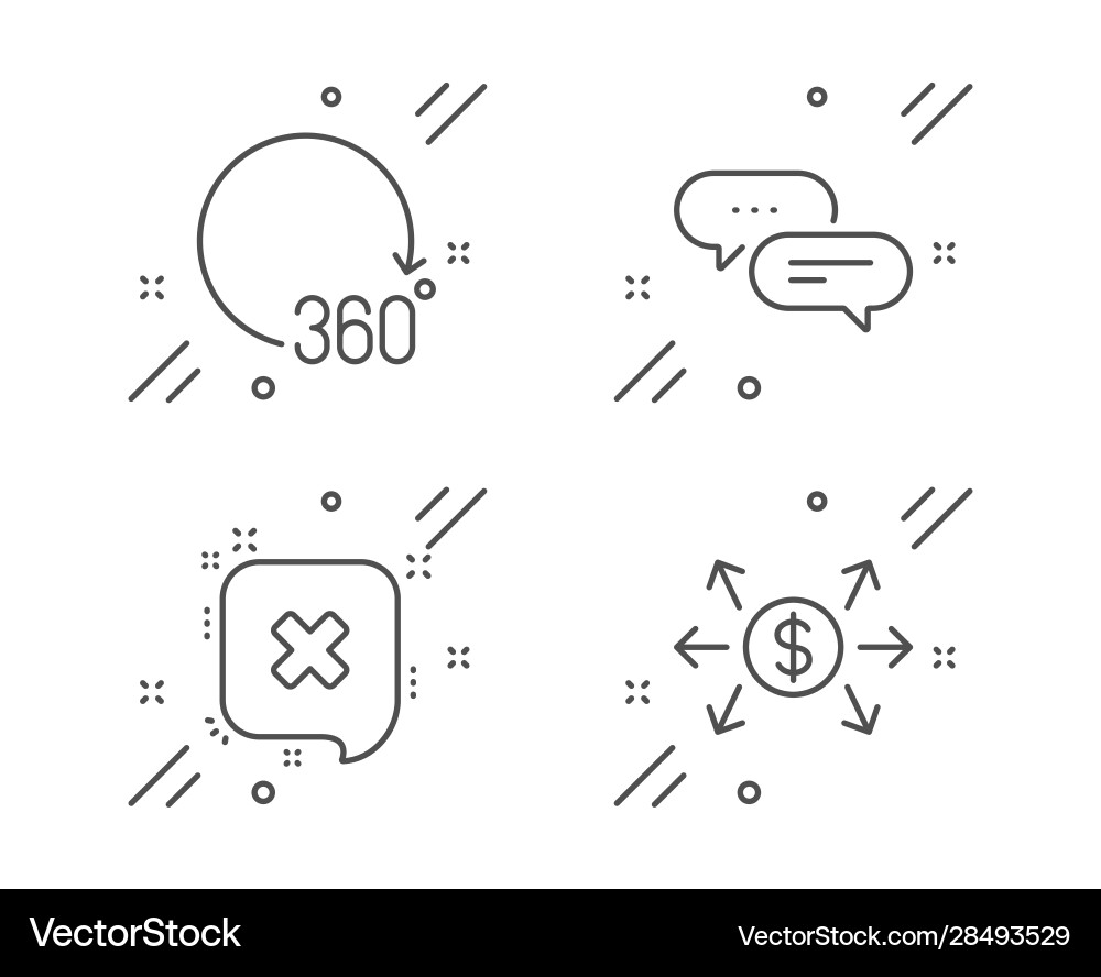 Dots message reject and 360 degrees icons set Dots message reject and 360 degrees icons set vector image