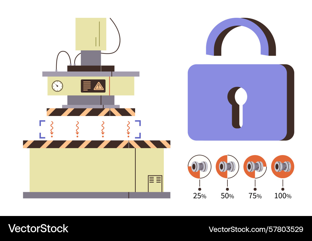 Factory machine with lock symbol highlighting Factory machine with lock symbol highlighting vector image