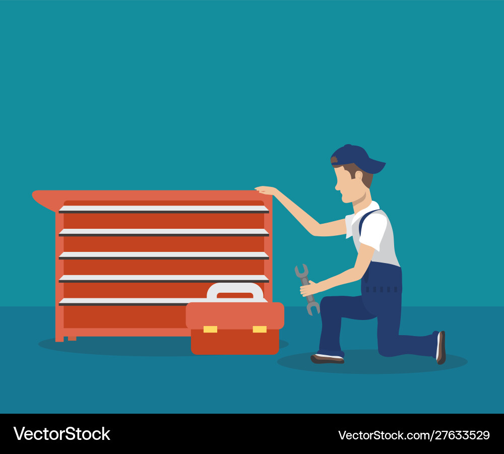 Man mechanic working in mechanical workshop Vector Image