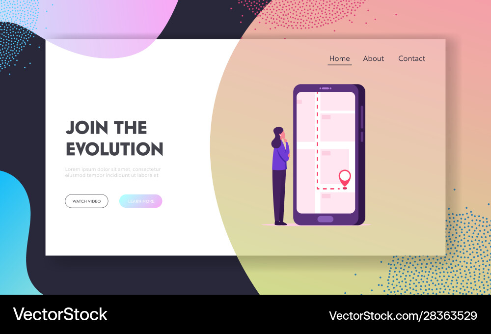 Mobile navigation website landing page girl using Mobile navigation website landing page girl using vector image