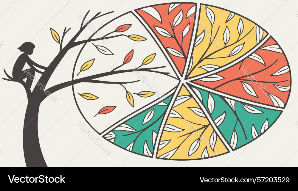 Person on tree with abstract segmented landscape vector image