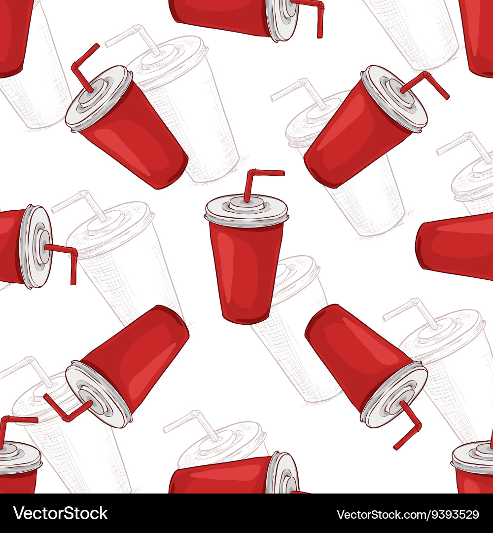 Seamless pattern cola cup scetch and color vector image