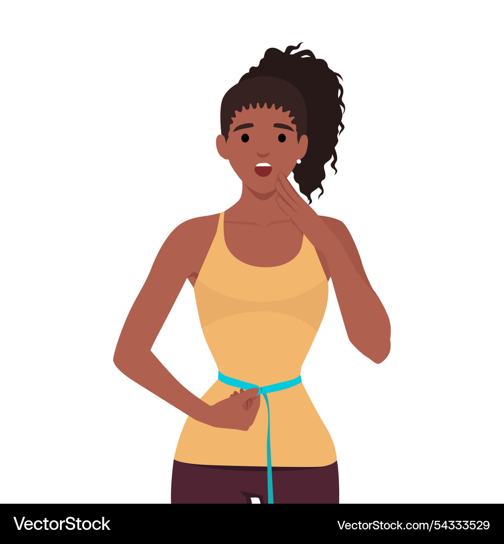 Young shocked sporty woman with measuring tape Young shocked sporty woman with measuring tape vector image