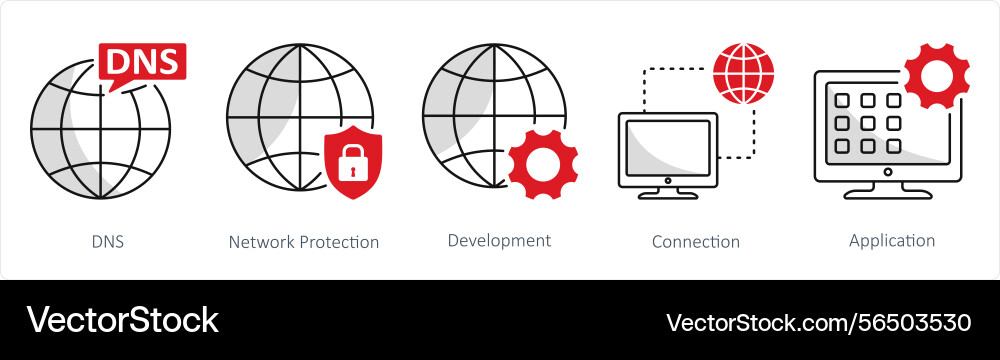A set of 5 web design icons as dns network Vector Image
