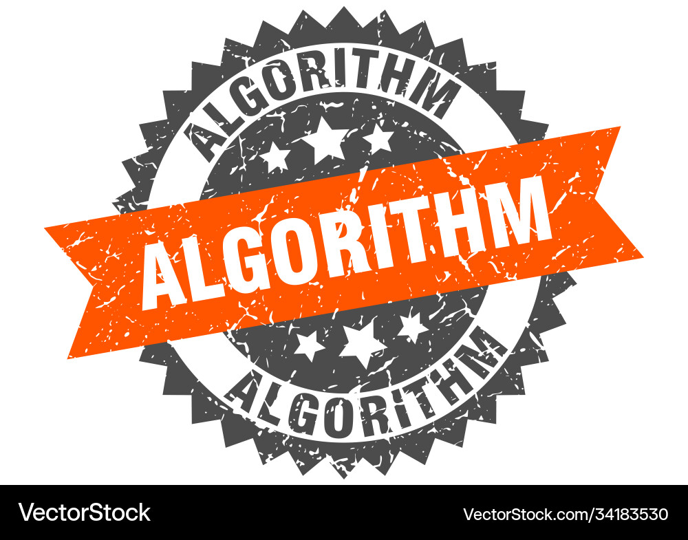 Algorithm stamp grunge round sign with ribbon vector image