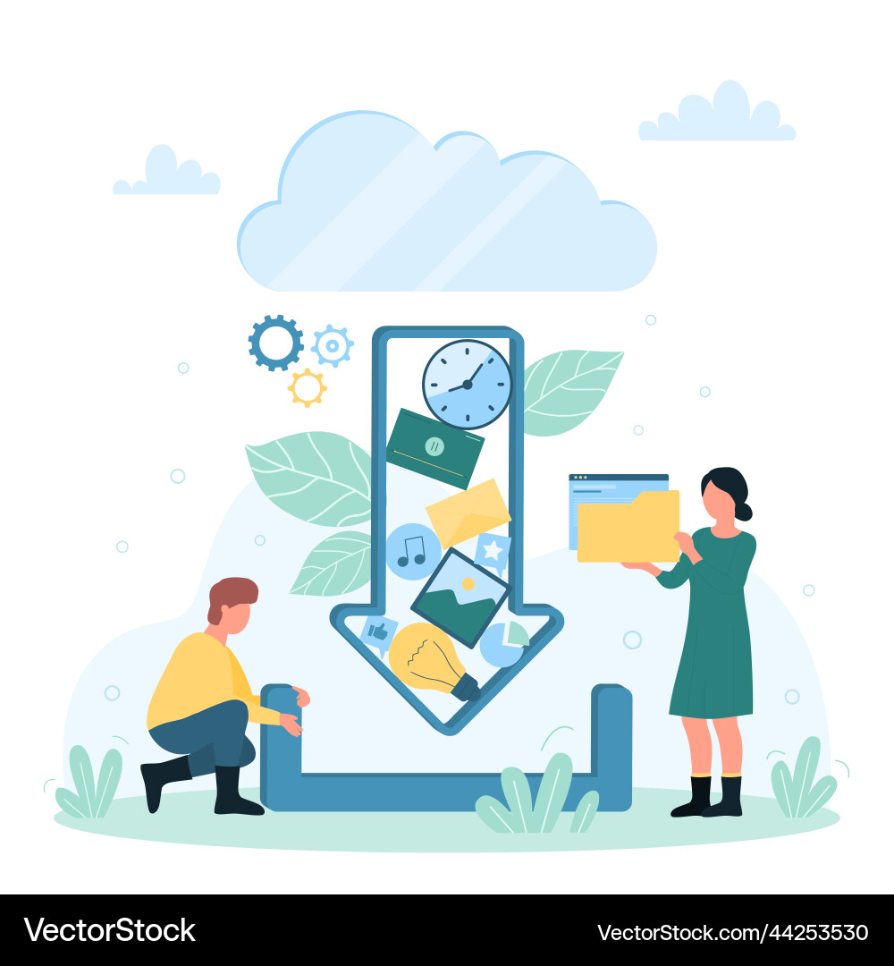 Downloading data and information from cloud tiny vector image