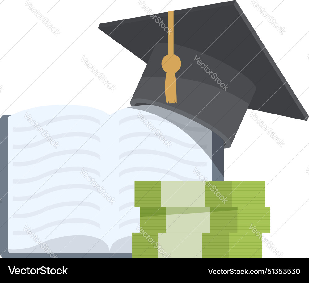Graduation cap on top of open book and stack Graduation cap on top of open book and stack vector image