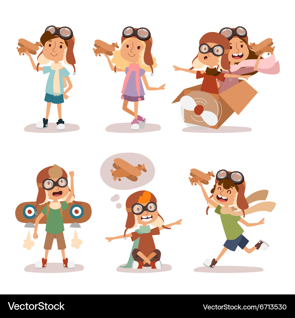 Kids Playing Pilot Royalty Free Vector Image - VectorStock