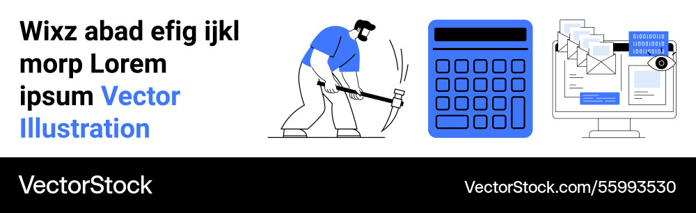 Miner with pickaxe calculator and desktop Miner with pickaxe calculator and desktop vector image