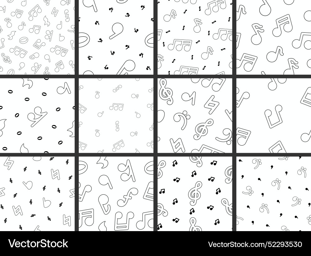 Musical notes seamless pattern coloring page Vector Image