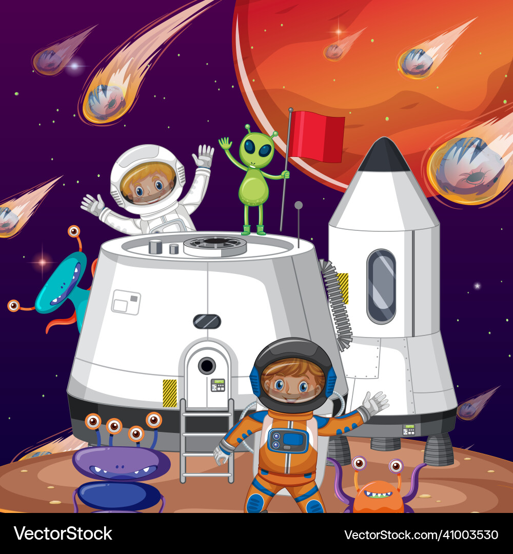 Outer space planet with astronauts and comets Outer space planet with astronauts and comets vector image