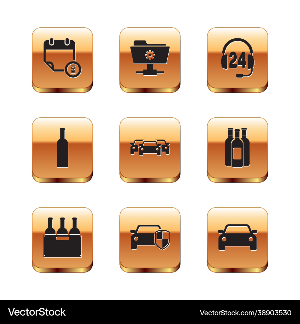 Set calendar and clock bottles wine in box Set calendar and clock bottles wine in box Vector Image
