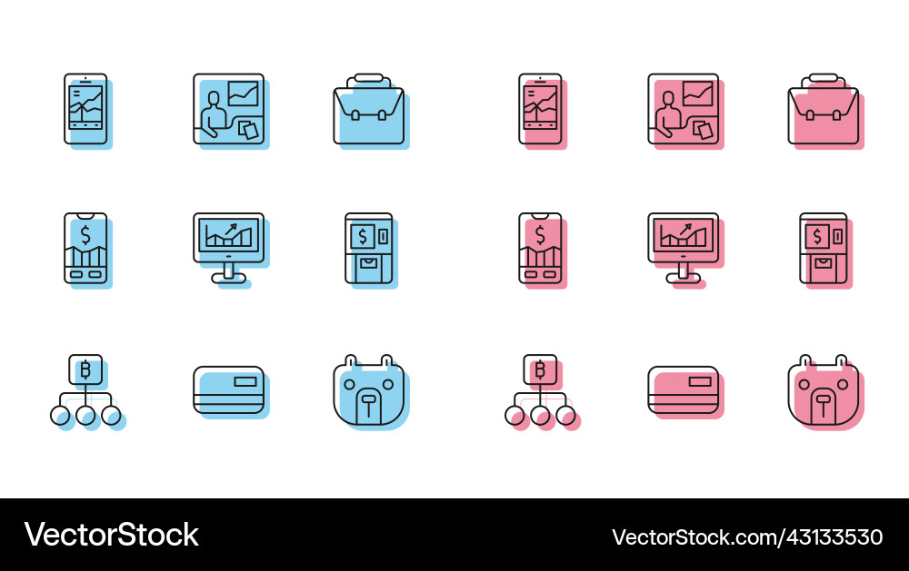 Set line blockchain technology bitcoin credit Set line blockchain technology bitcoin credit vector image