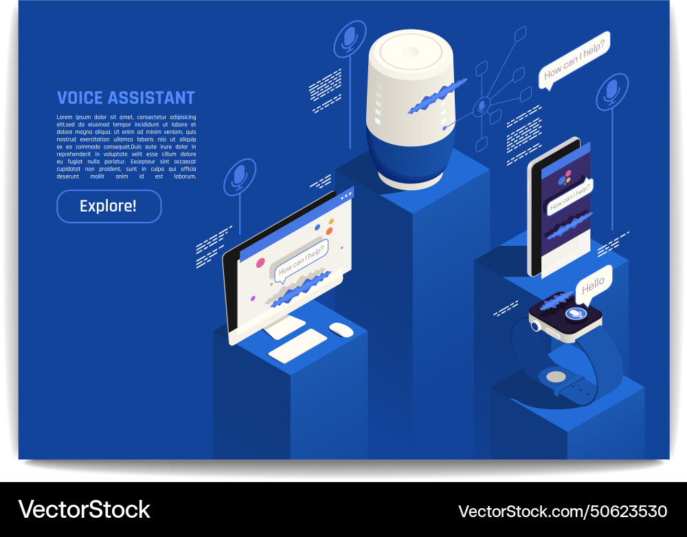Voice assistant site design Royalty Free Vector Image