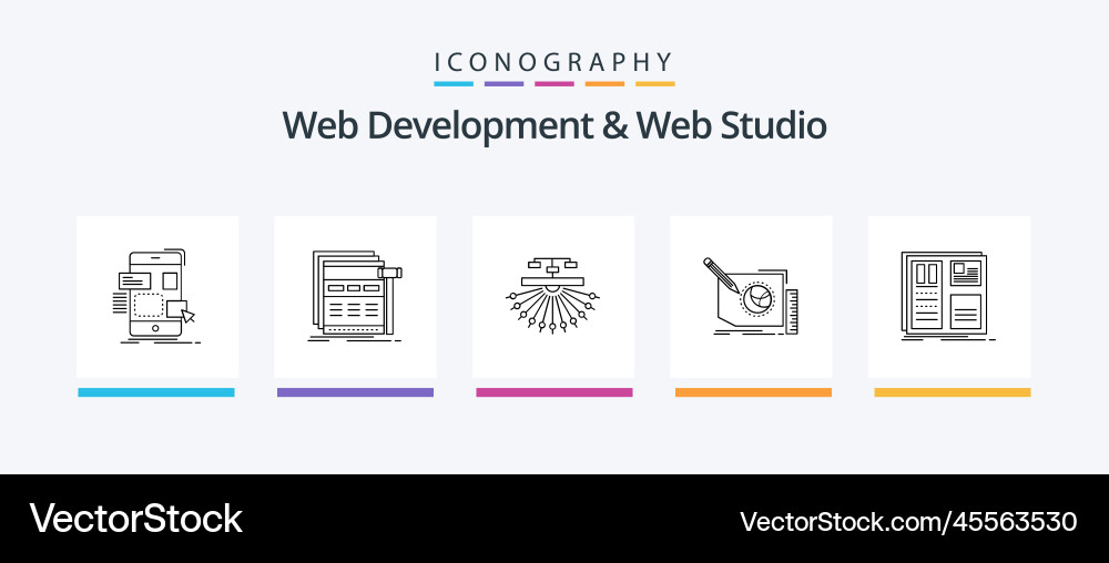 Web development and studio line 5 icon pack vector image