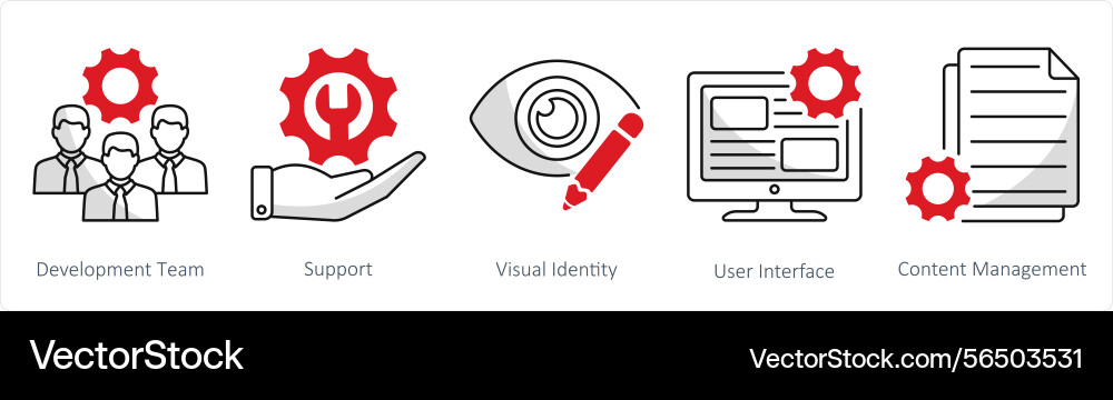 A set of 5 web design icons as development team A set of 5 web design icons as development team vector image