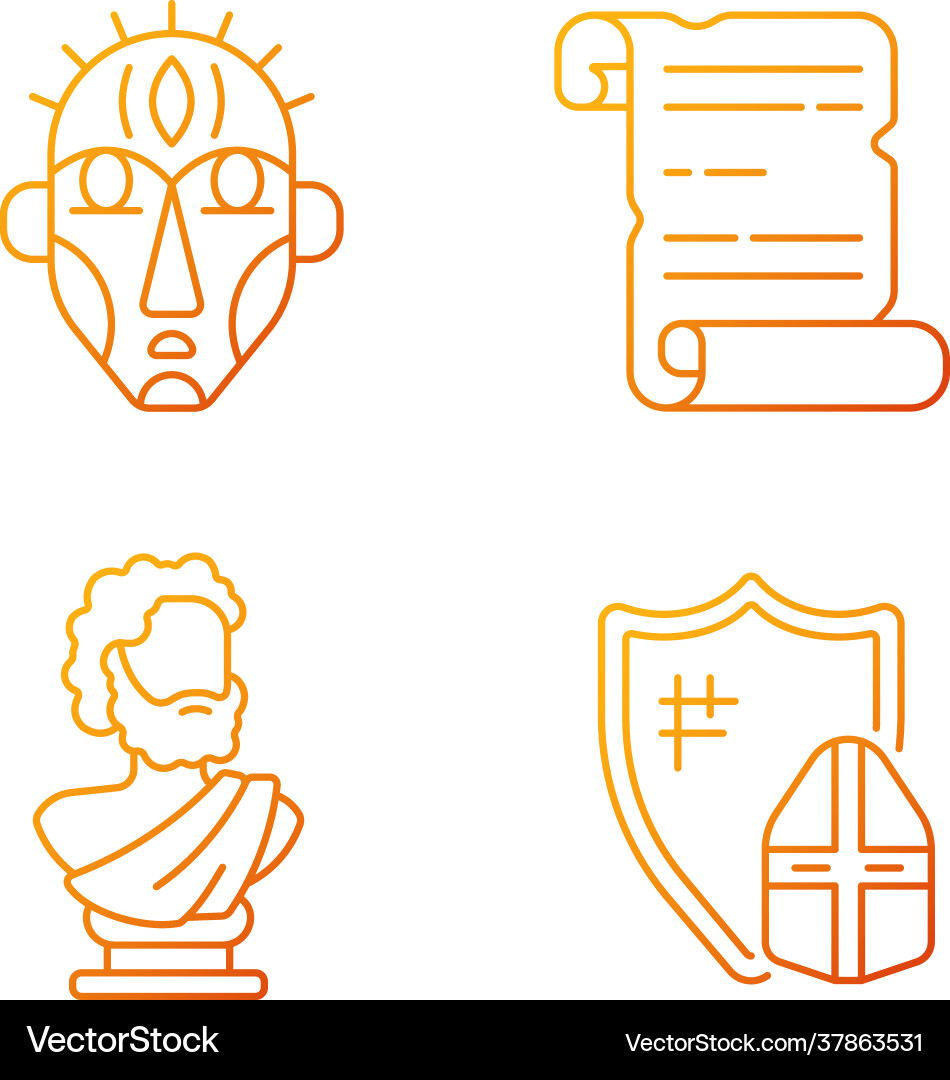 Exploring ancient lives gradient linear icons set Exploring ancient lives gradient linear icons set vector image