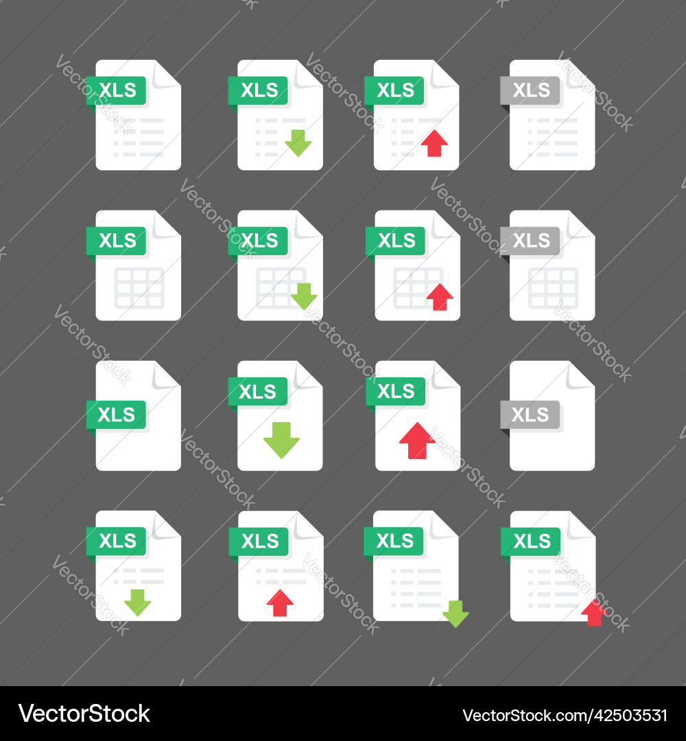 Flat design with xls files icon set symbol vector image