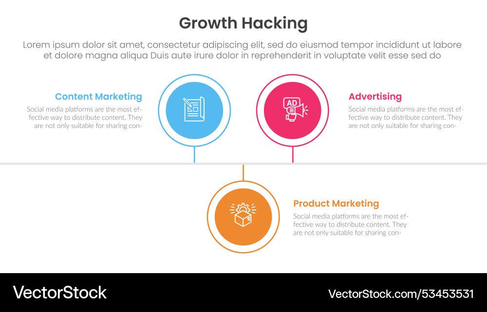 Growth hacking infographic 3 point with circle Growth hacking infographic 3 point with circle vector image