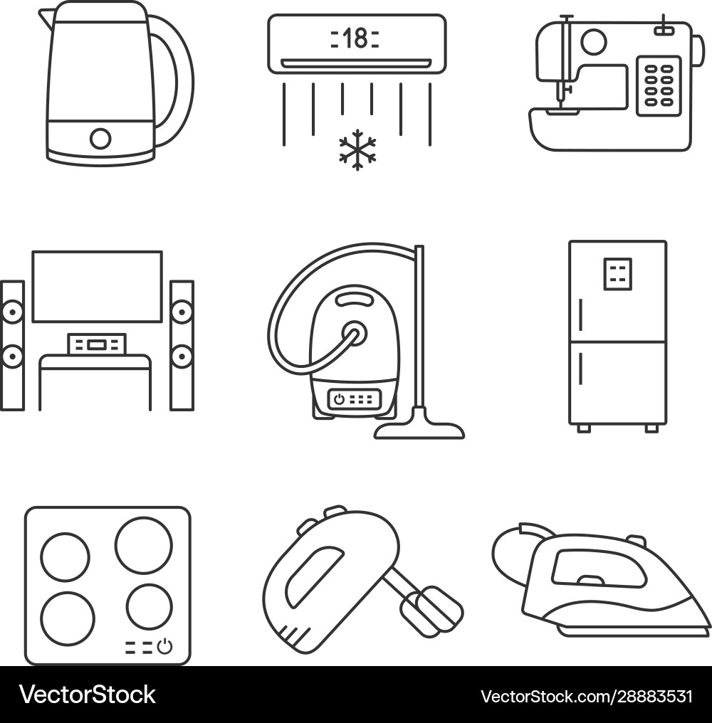 Household appliance linear icons set Household appliance linear icons set vector image