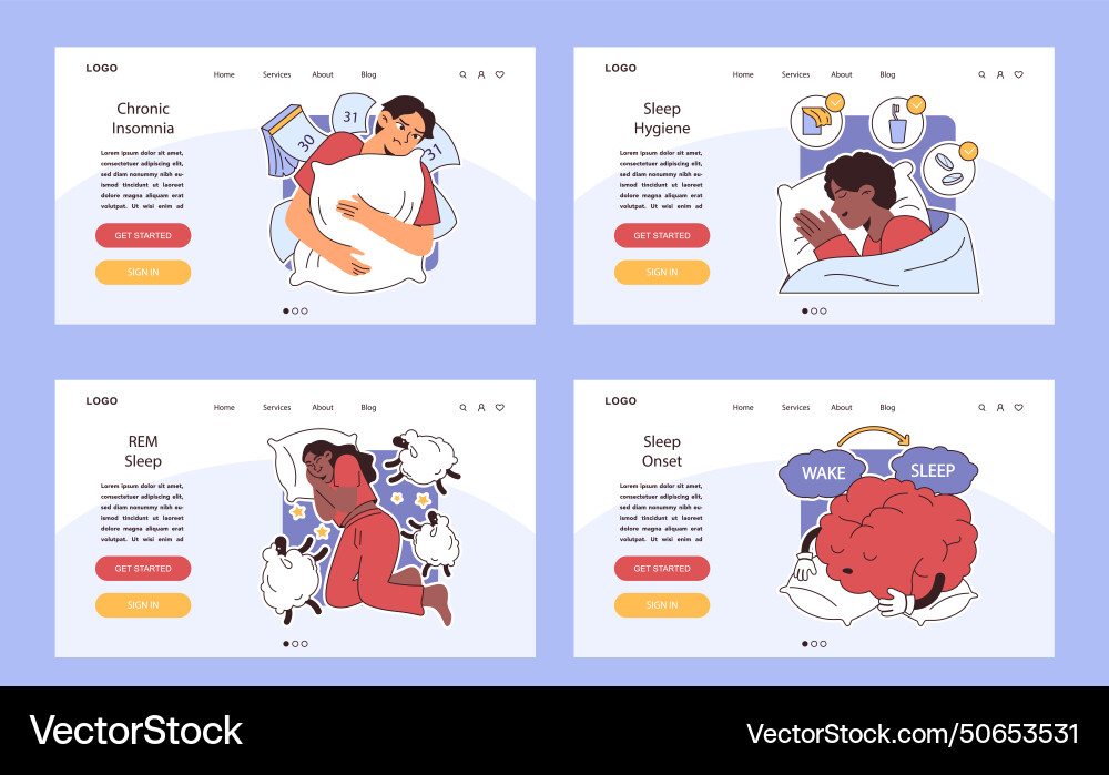 Insomnia web or landing set diverse characters Insomnia web or landing set diverse characters vector image