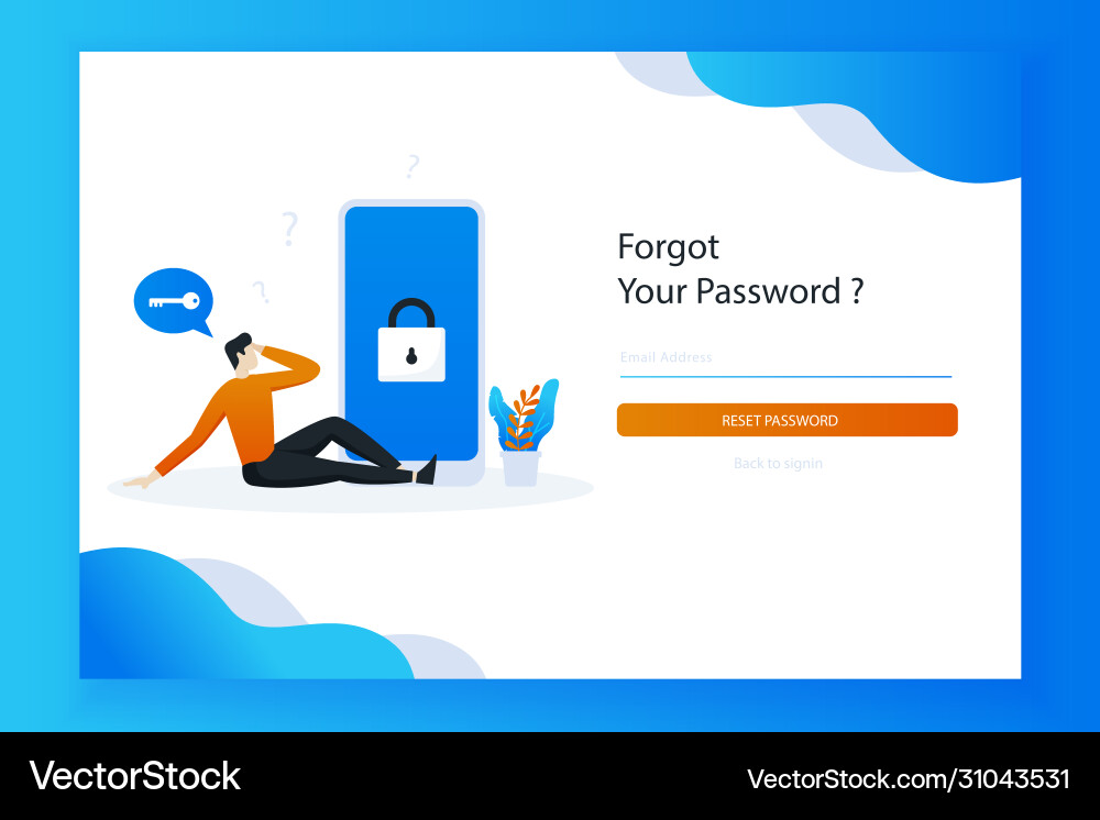 Man sat confused forgetting his password Man sat confused forgetting his password vector image