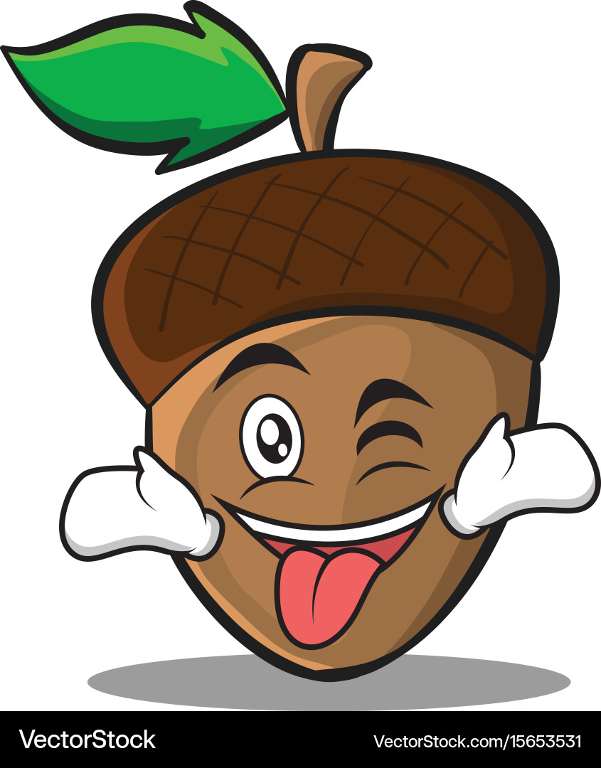 Tongue out with wink acorn cartoon character style Vector Image