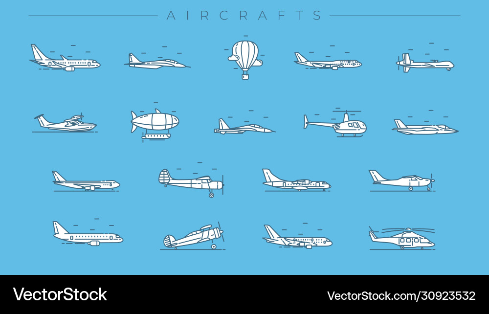 Aircrafts concept line style icons set Aircrafts concept line style icons set vector image