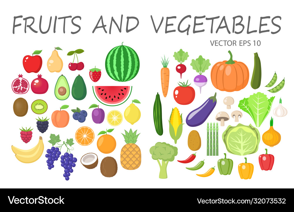 Colorful fruits and vegetables clipart set Colorful fruits and vegetables clipart set vector image