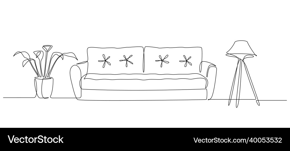 Continuous one line drawing of sofa and lamp Continuous one line drawing of sofa and lamp vector image