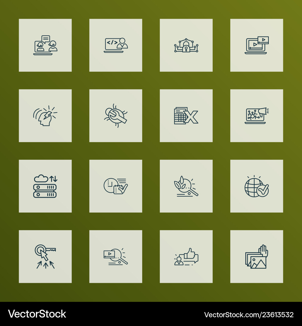Engine icons line style set with brainstorming Engine icons line style set with brainstorming vector image
