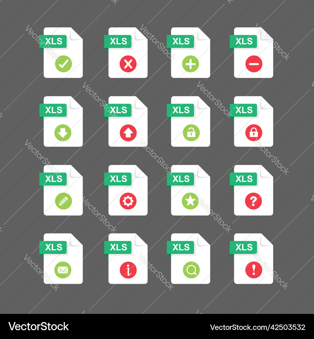 Flat design with xls files icon set symbol vector image