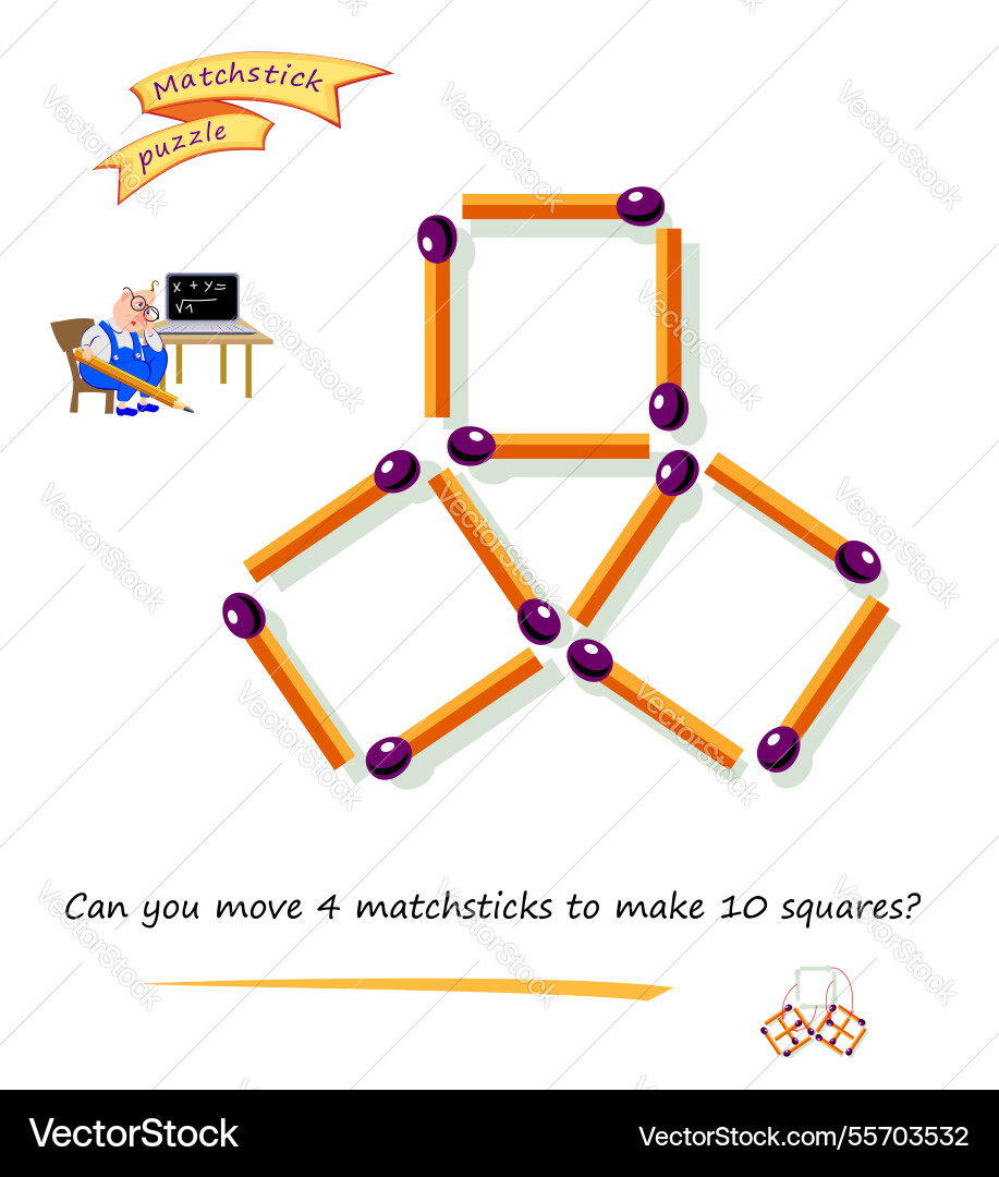 Logic puzzle game with matches for smartest can Logic puzzle game with matches for smartest can Vector Image