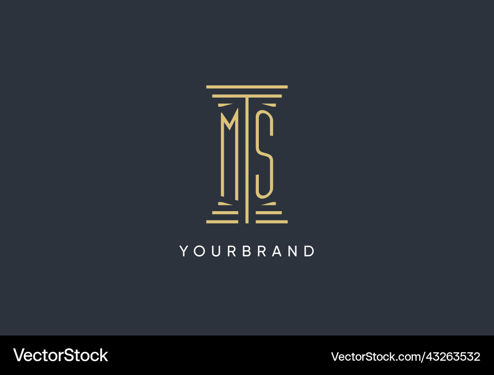 Ms initial monogram with pillar shape logo design vector image