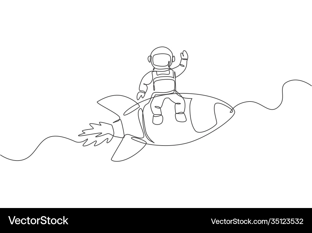 One continuous line drawing spaceman astronaut Vector Image